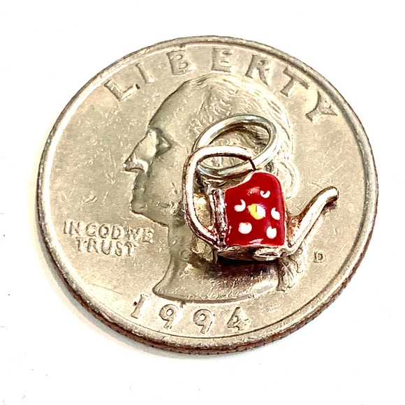 Red Garden Watering Can Sterling Silver Jewelry Charm #vintage - Picture 3 of 3